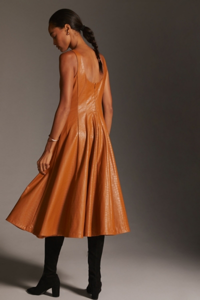 knee length dresses for ladies Asymmetrical Pleated Tube Faux Leather Dress Large