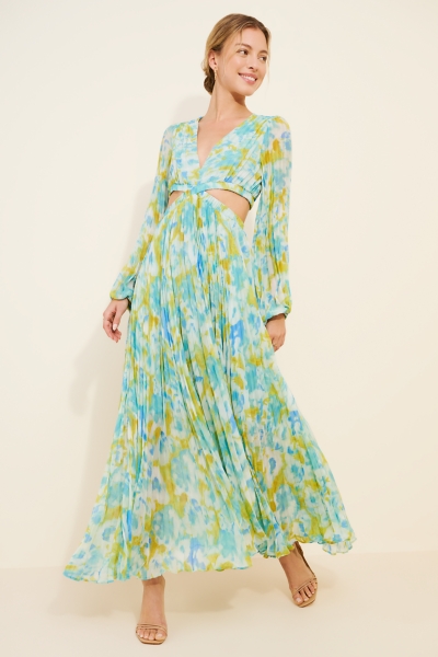 knee length dresses for ladies Mint Bell Long Sleeves Cut Out Ring Slit Maxi Dress Medium