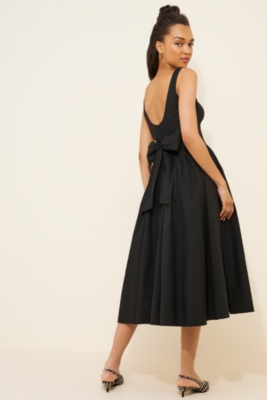 Square-Neck Basque-Waist Midi Dress