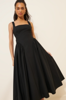 Square-Neck Basque-Waist Midi Dress