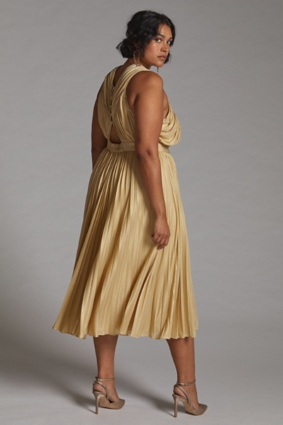 slim fit dress slacks GN • Gold foil pleated gown – Powder Couture