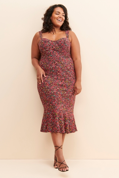 cream floral print rye midi dress product info and reviews Sunray Cream Floral Pleated Picnic Midi Dress