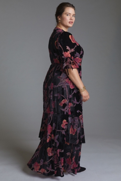 hutch long sleeve velvet wrap maxi dress Hutch Long Sleeve Velvet Burnout Maxi Wrap Dress In Silhouette Roses - 60%  Off