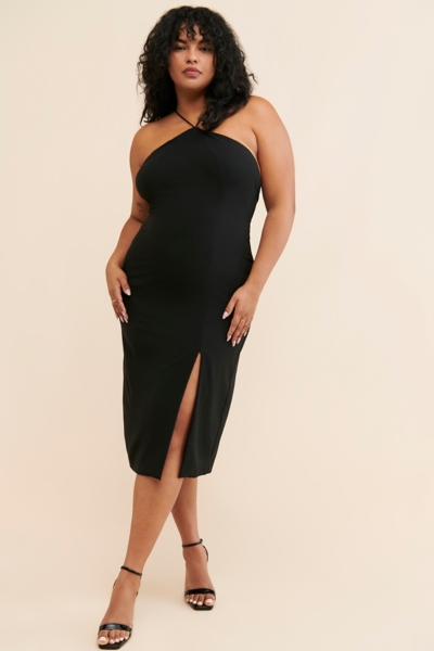open back halter prom dress Strappy-Back Long Halter Prom Dress with Side Slit Cherry / Large