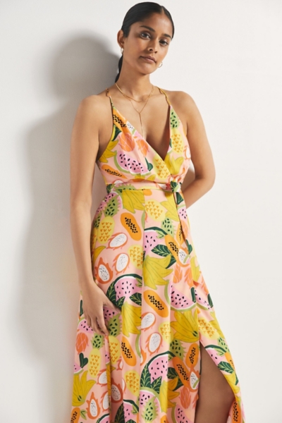 low cut wrap dress Medellin Gathered Detail Side-Tie Wrap Dress Hot Pink