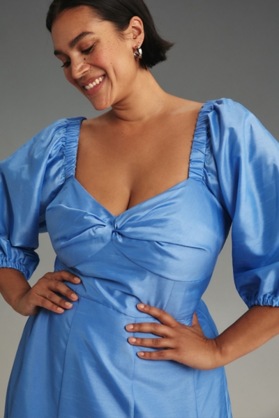 Twist-Front Puff-Sleeve Ruffle-Hem Dress | Nuuly
