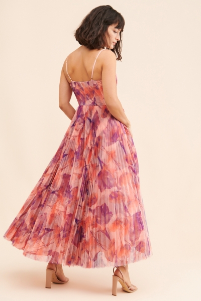open lace back dress Mermaid Structured Bodice Dress with Pleated Tulle Skirt Multicolor / FR 44