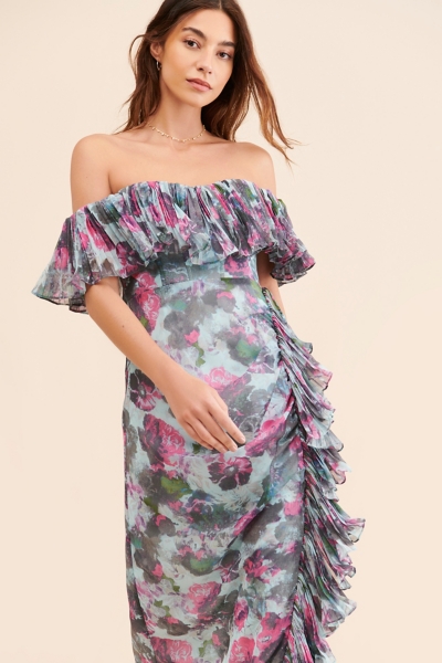 ruffled off the shoulder dress Off-the-Shoulder Long Black Prom Dress with Ruffles Black / 7 main image 0