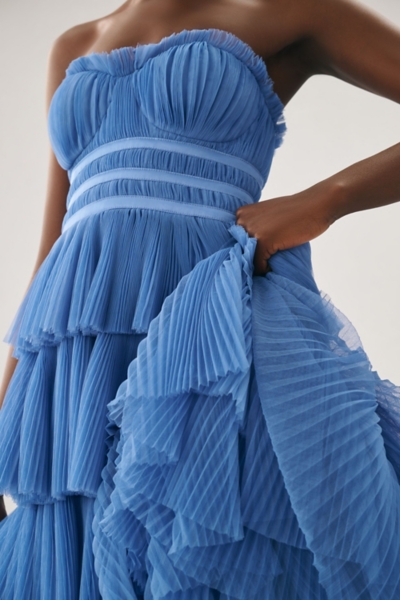 blue salsa dress Blue Tulle Lace Off-the-Shoulder High-Low Tiered Prom Dress PSK397 –  Pgmdress main image 1