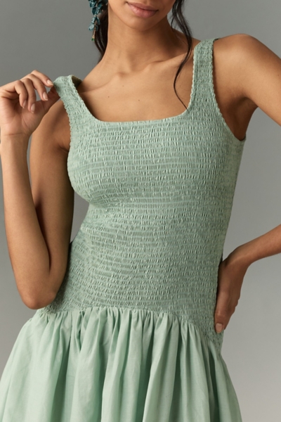 Sleeveless Smocked Drop-Waist Midi Dress