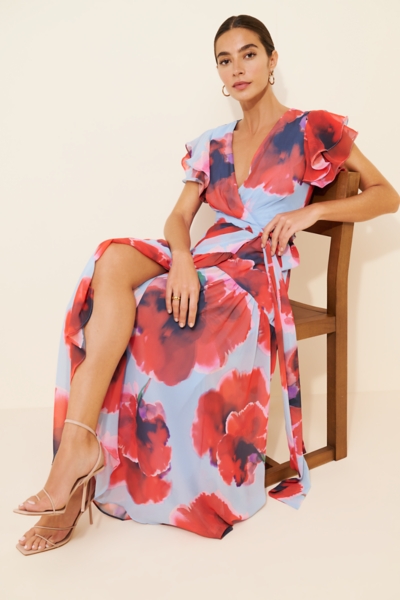 Zola Short-Sleeve Ruffle Wrap Midi Dress | Nuuly