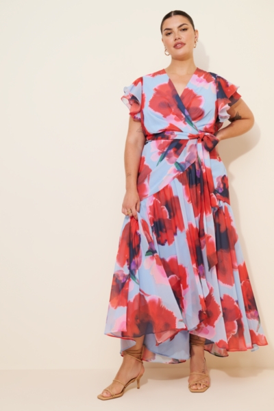 Zola Short-Sleeve Ruffle Wrap Midi Dress | Nuuly