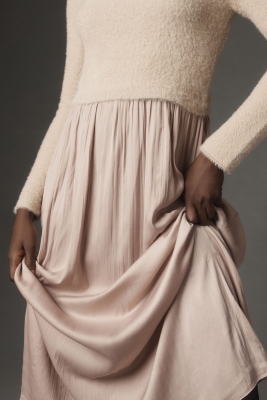 Long-Sleeve Eyelash Twofer Sweater Dress