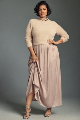 Long-Sleeve Eyelash Twofer Sweater Dress