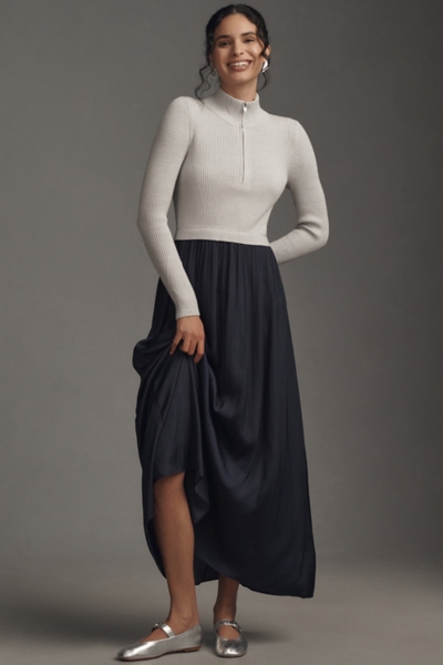 knee length dresses for ladies Relax + Chill Half Zip Long Sleeve Hoodie Midi Tunic Dress – xoxo, klowe main image 1