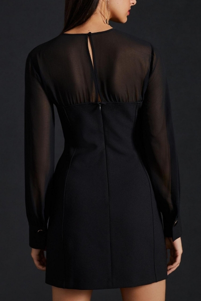 black sheer dress long sleeve Black Sheer High-Neck Bubble long sleeve mini dress main image 1