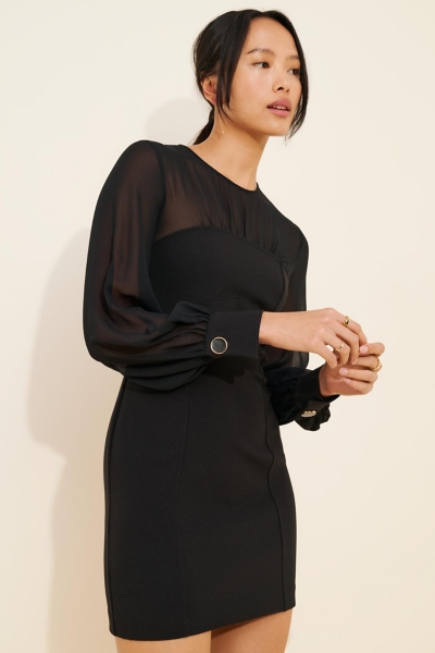 blue dress for baby girl RHINESTONE SHEER FITTED LONG SLEEVES MAXI DRESS (BLACK) main image 0