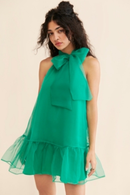 Organza Bow-Neck Mini Dress