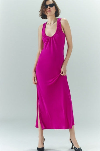 ruched scoop neck dress Ladivine CD383 - Long Chiffon Sheath Dress