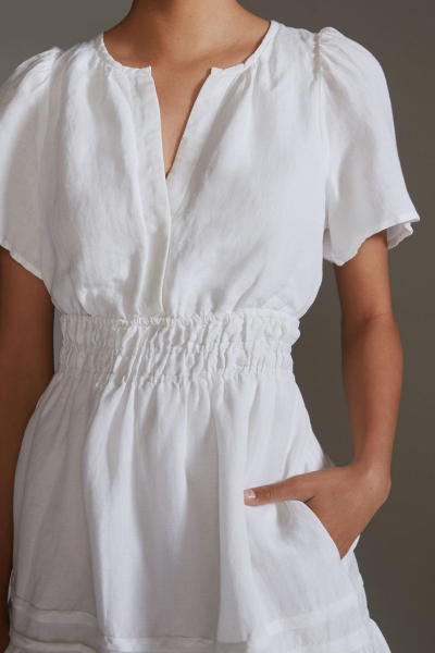 chinese dress ladies Drew Puff Sleeve Corset Linen Mini Dress • Shop American Threads Black / M main image 0