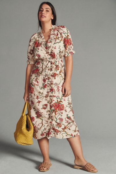 ruffled floral shirt dress Boden Women's Ruffle Bodice Shirt Dress in Red