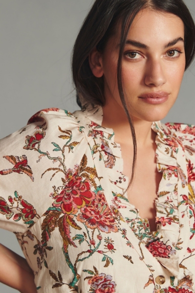 ruffled floral shirt dress anthropologie Ruffled Floral Shirt Dress