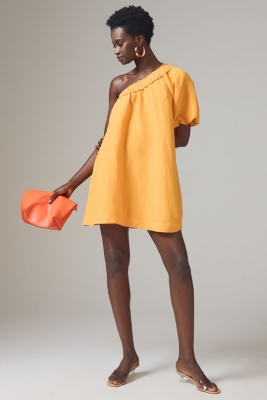One-Shoulder Pleated Floral Dress