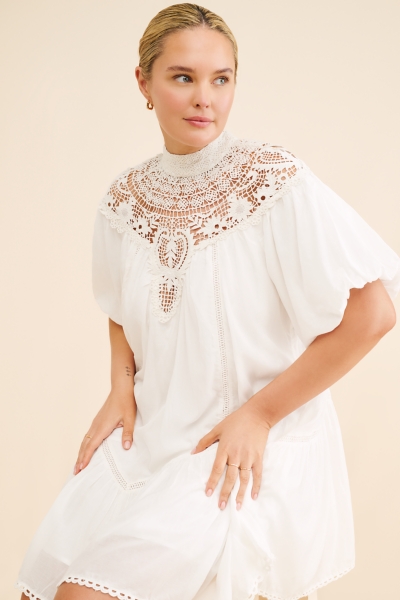 High-Neck Lace Tunic Mini Dress | Nuuly