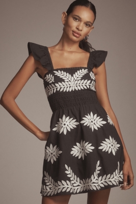 Square Neck Embroidered Mini Dress | Nuuly