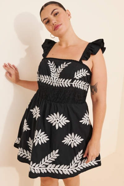 Square Neck Embroidered Mini Dress | Nuuly