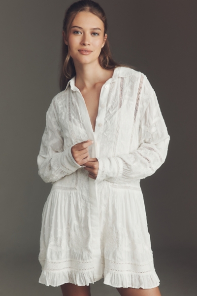 green emerald velvet dress White Fulani Embroidered Shirt Dress UK 12 / White / Cotton