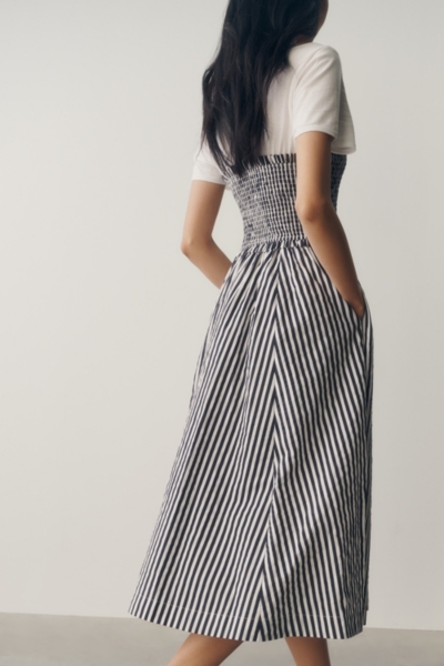 poplin dress midi French Connection Women's Floral Print Midi Dress - Stacey Fleur White/Poolside Blue