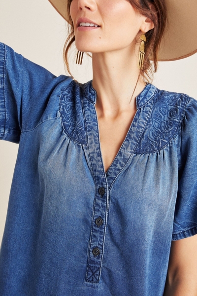 green emerald velvet dress Wynter Embroidered Chambray Dress Blue / XL main image 0
