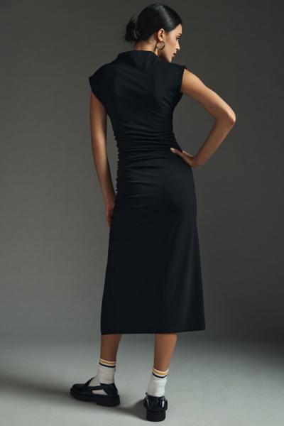 metalic long dress Draped Metallic Foil Long Dress In Rose Gold