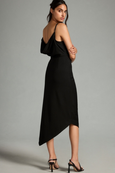 knee length dresses for ladies Black Midi Dress | Black Cowl Neck Ruched Side Dress main image 1