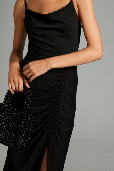 cowl neck ruched bodycon dress Women'S Slip Long Dress Cowl Neck Backless Ruched Bodycon Side Split  Cocktail Party Night Out Dress M