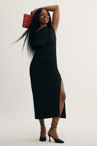knee length dresses for ladies MEREDITH || COWL NECK LONG SLEEVE MATERNITY MIDI DRESS