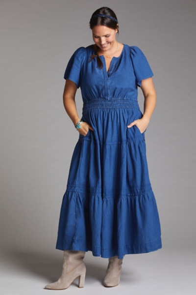 chinese dress ladies Lady Black Tie - Sunday Best - Chambray Midi Dress