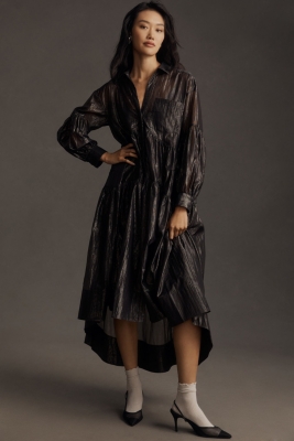 Long Sleeve V Neck Metallic High Low Dress Nuuly