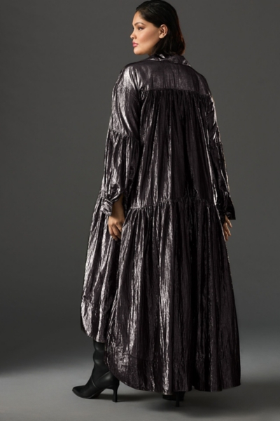 Long-Sleeve V-Neck Metallic High-Low Dress | Nuuly