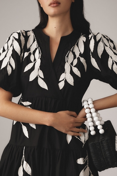 Short-Sleeve Embroidery Appliqu Midi Dress | Nuuly