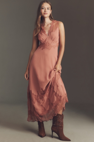 V-Neck Lace-Panel Maxi Dress | Nuuly