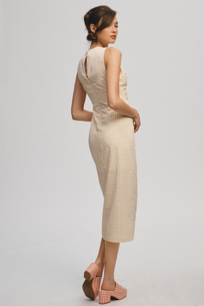 gingham ruched dress Gingham Ruched Bust High Waist Midi Dress
