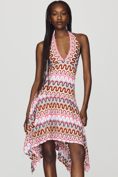 hutch plunge halter fringe knit midi dress Hot Pink Summer Styles