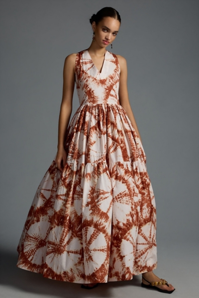 v neck brown maxi dress Ever-Pretty pretty MADISON|Plus Size V-Neck Front Slit Chiffon Evening Dress In Burnt Orange Size 26