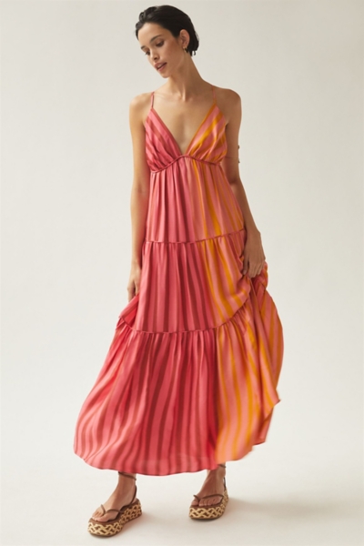 knee length dresses for ladies Eliza Striped Maxi Dress – Teal Poppy main image 0