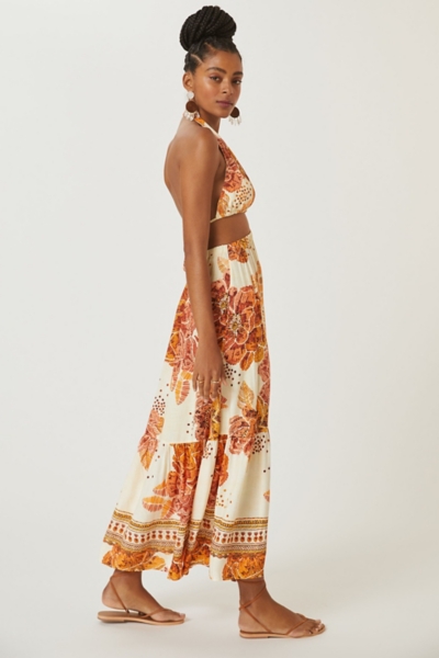 cutout floral maxi dress Andra cut-out floral-print pleated maxi dress