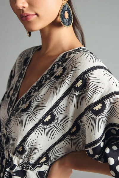 printed puff sleeve mini dress Paradise Plans Ivory Multi Tropical Print Puff Sleeve Mini Dress