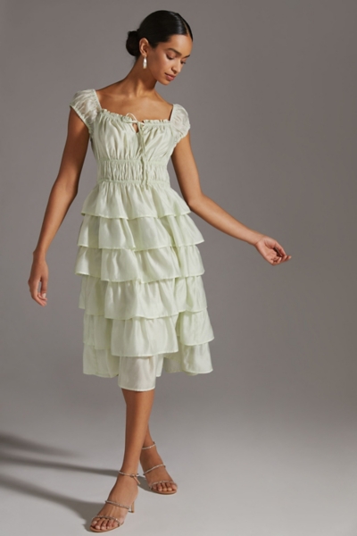 knee length dresses for ladies Floral Ruffle Tiered Midi Dress – Charming Oaks