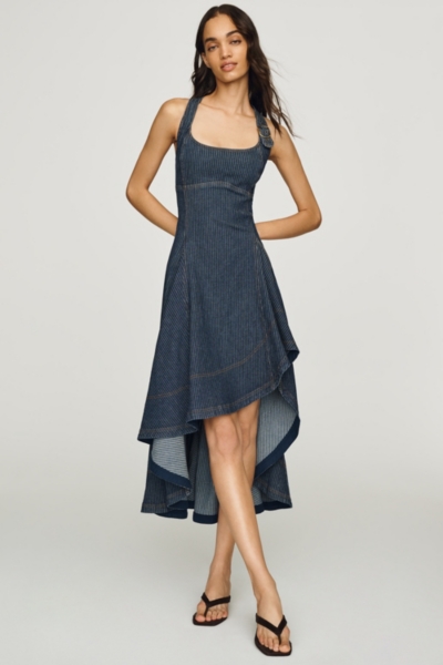 blue jean high low dress Denim High-Low Midi Shein